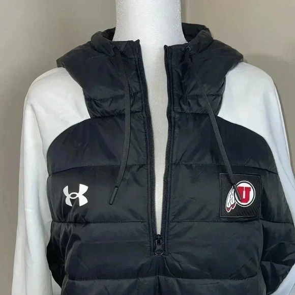 Men's Under Armour Utah Utes Hybrid Half-Zip Jacket - Black/White - Picture 11 of 16